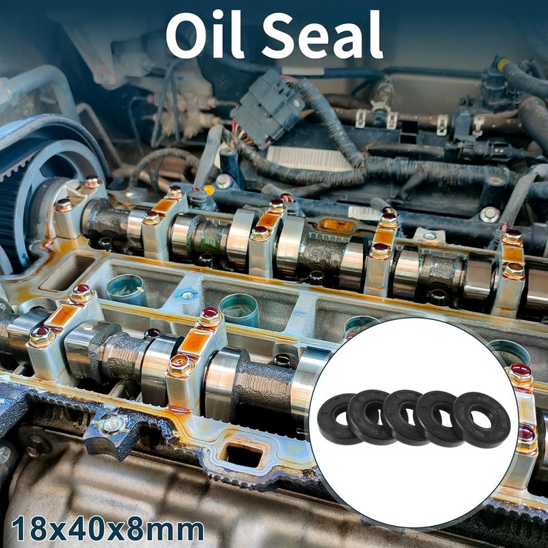 TUCKBOLD Universal Oil Seal TC Double Lip W Steel Spring Seal Ring Rotary Shaft Seal 18x40x8mm High Pressure NBR Rubber Black 5 Pcs - Image 2